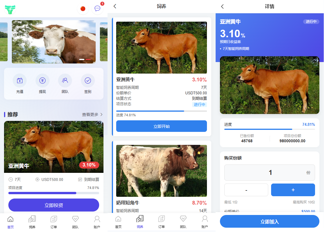 多语言养殖投资系统/养牛投资返利/签到/前端VUE-汉城海外源码